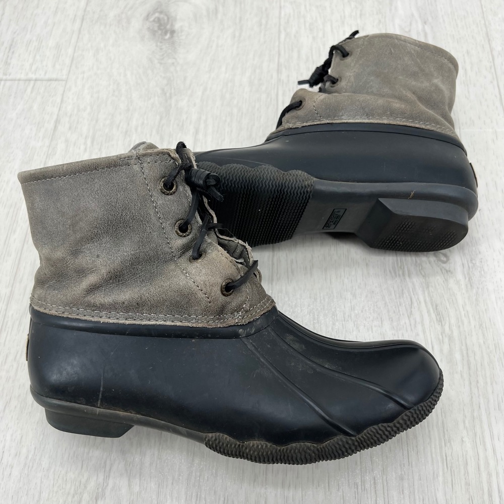Sperry Women's Duck Boots Ankle Zip Waterproof Grey Suede Rubber Size 7‎